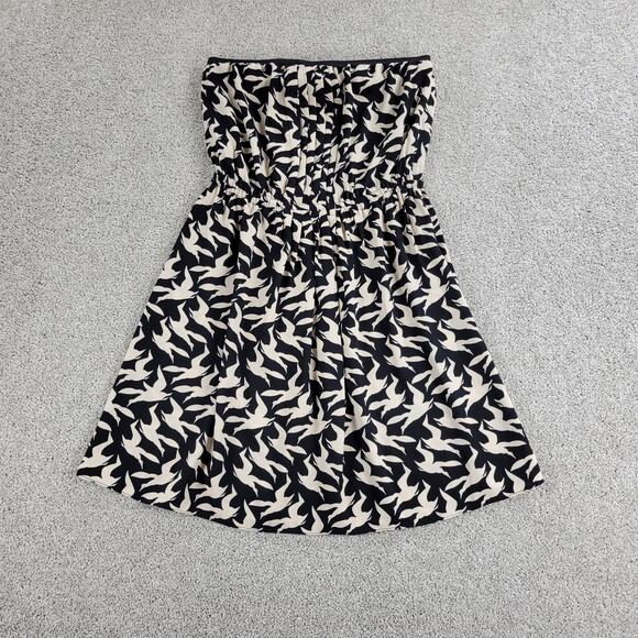 RACHEL Rachel Roy Strapless Bird Print Dress‎ Womens M Black Cream - Picture 1 of 12